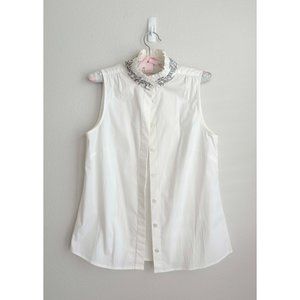 J Crew embellished white button down sleeveless blous size 0